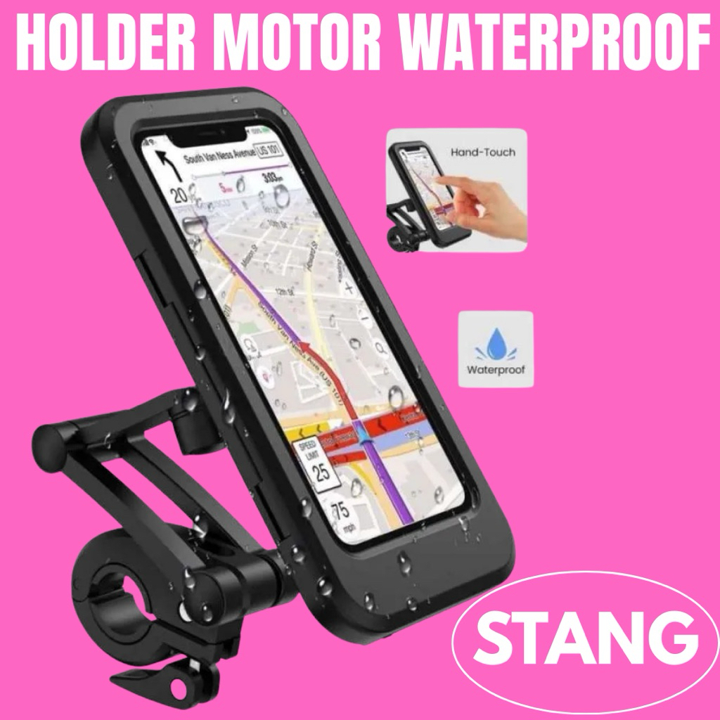 HOLDER HP MOTOR FULL BESI WATERPROOF UNTUK STANG