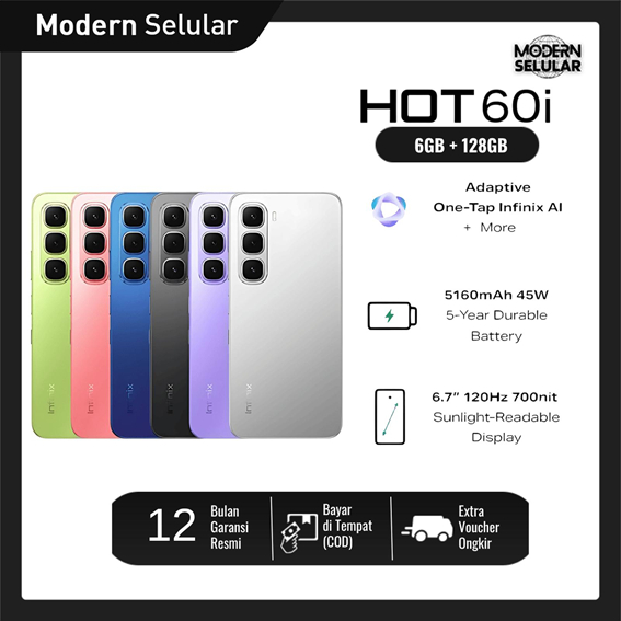 Infinix Hot 60i 6/128GB // 256/8 IMEI SUDAH AKTIVASI - Up to 12GB Extended RAM - Helio G81 - 6.7 inc