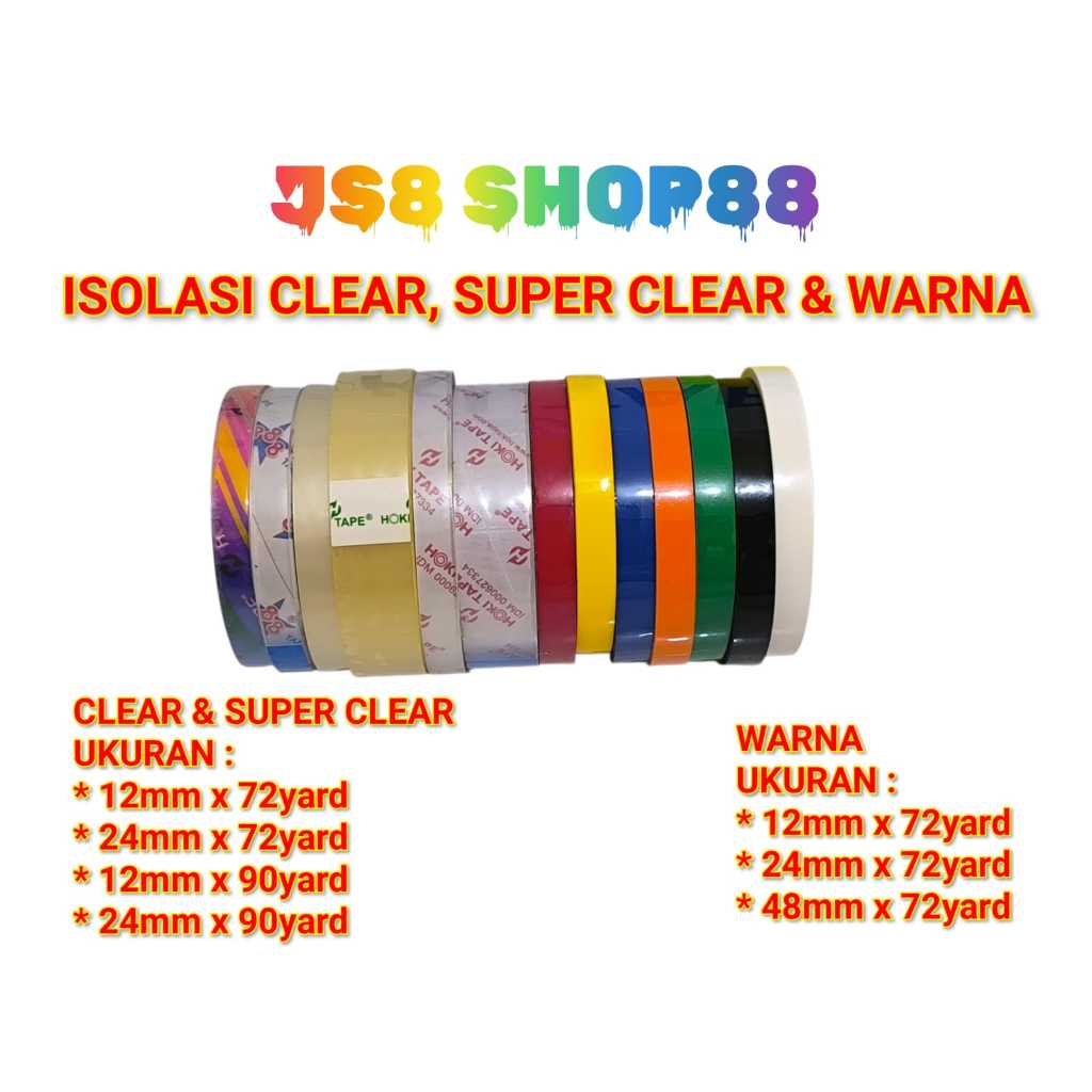 HOKI TAPE ISI 1 KARTON ISOLASI CLEAR 12MMx72YARD / SOLATIP SUPER BENING 24MMx72YARD WARNA GOLD