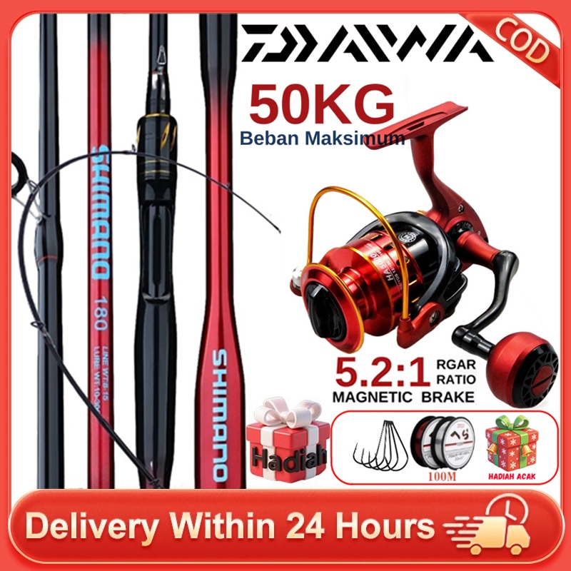 DAIWA Set Pancing Laut Joran 1.8m/2.1m Reel 1000-7000 100M Senar Umpan Combo Pancingan Lengkap