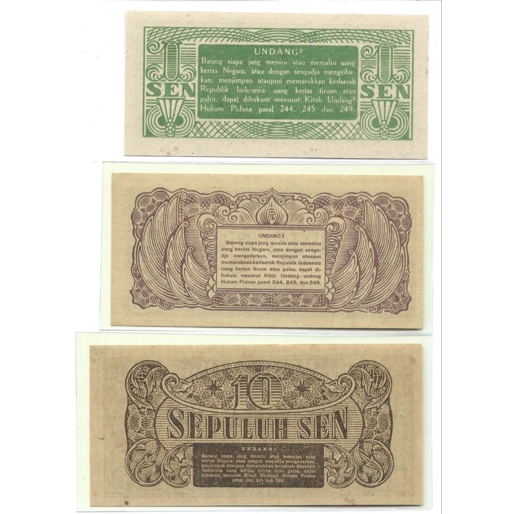 Indonesia, 1,5,10 Sen 1945