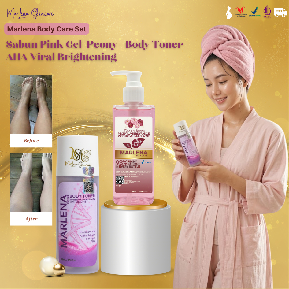 Marlena Body Care Set | Sabun Marlena Peony Lumiere with Paeonia lactiflora Extract + Brightening Bo