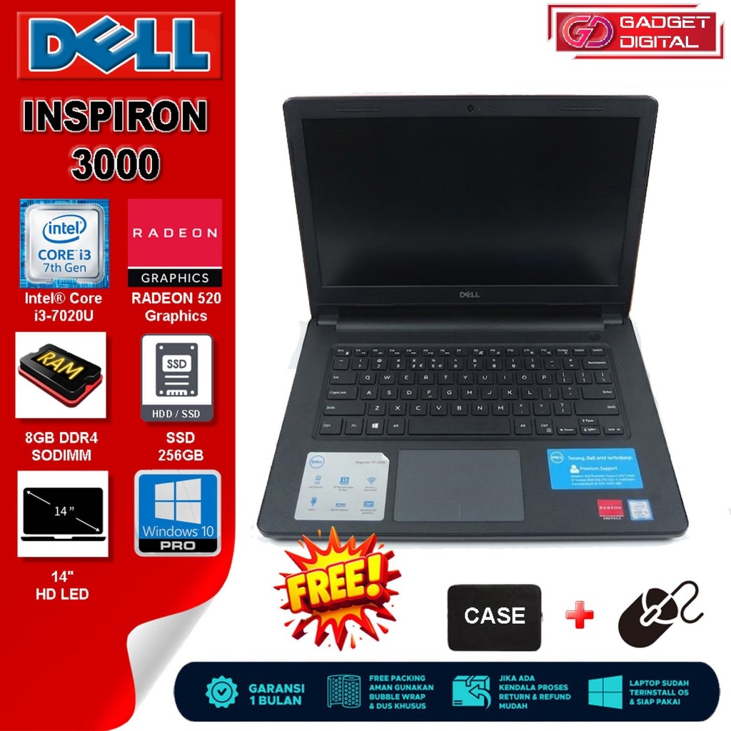 Laptop DELL Inspiron 14 Core i3-7020U Dual VGA Radeon 520 | 8GB / SSD 256GB | 14" HD
