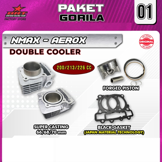 PAKET GORILA BRT BLOK SET PISTON 62 66 68 70 mm NMAX AEROX LEXI Blok DC Double Cooler Piston Forged 