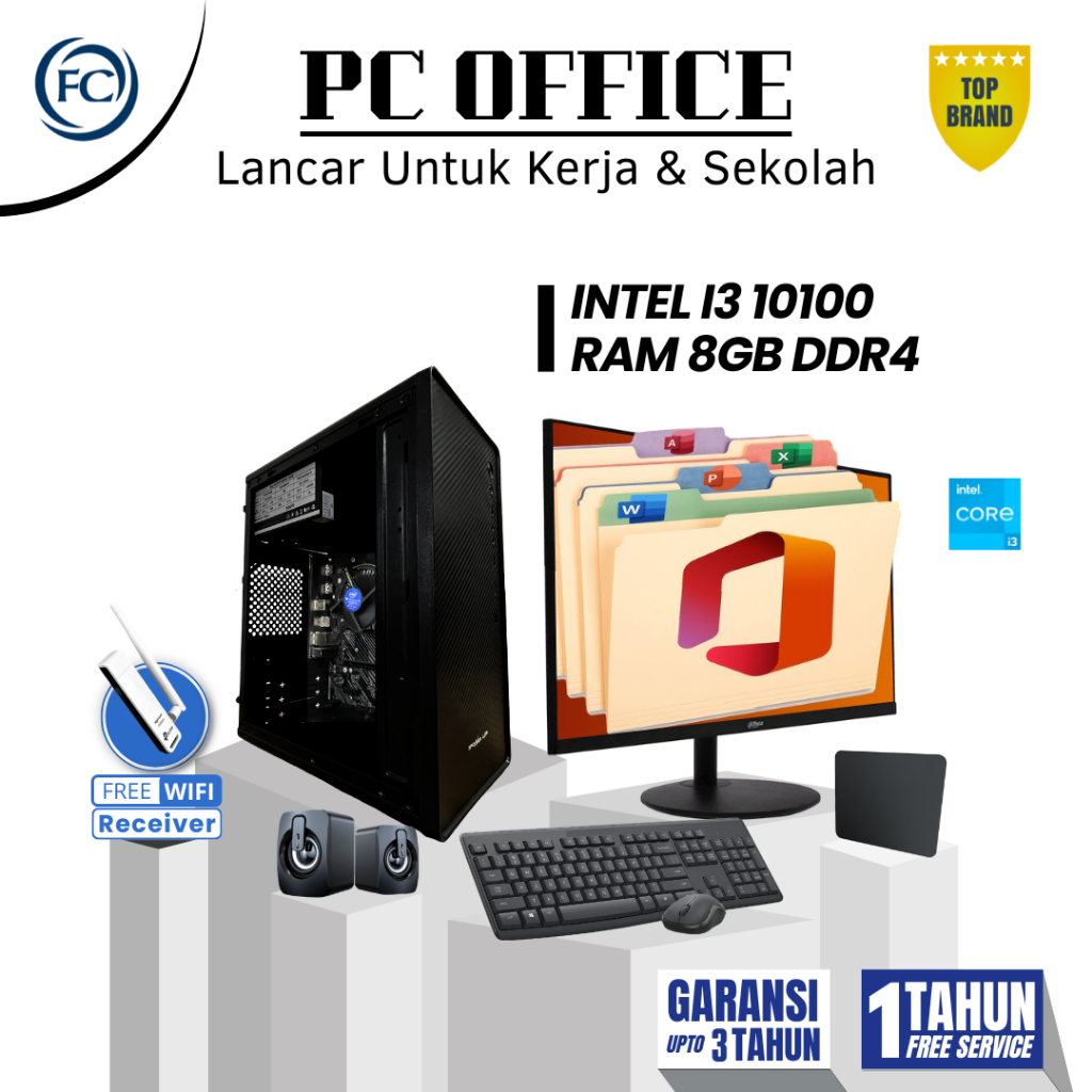 PC Office Admin Kasir I3 10100 8GB DDR4 Full set - Siap Pakai Include Monitor & Aksesoris