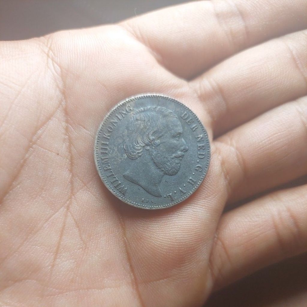 koin perak 1 gulden willem III tahun 1858. asli.