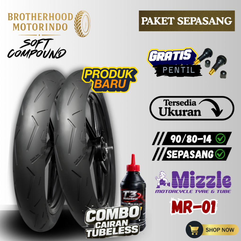 (PAKET SEPASANG) BAN MIZZLE MR 01 SOFT COMPOUND ( 90/80-14 / 90/80-14) SOFT COMPOUND RING 14 / BAN B