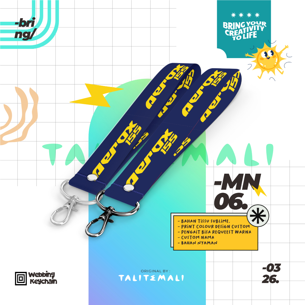 Gantungan Kunci Tali Lanyard Custom AEROX  3 2.5 cm x 18 cm Tisu Polyester Anti Luntur