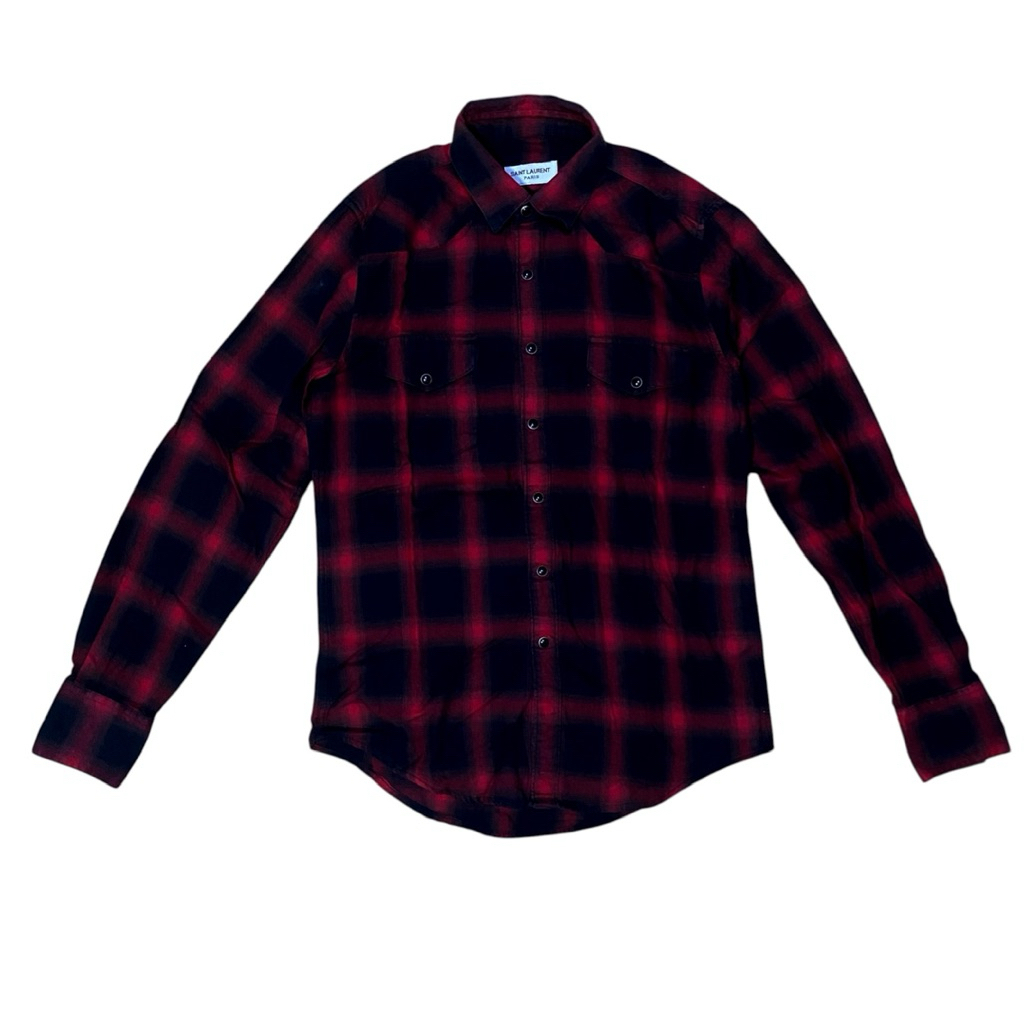 Saint Laurent Paris AW13 Flannel Longsleeve Shirt Kemeja Authentic 100%