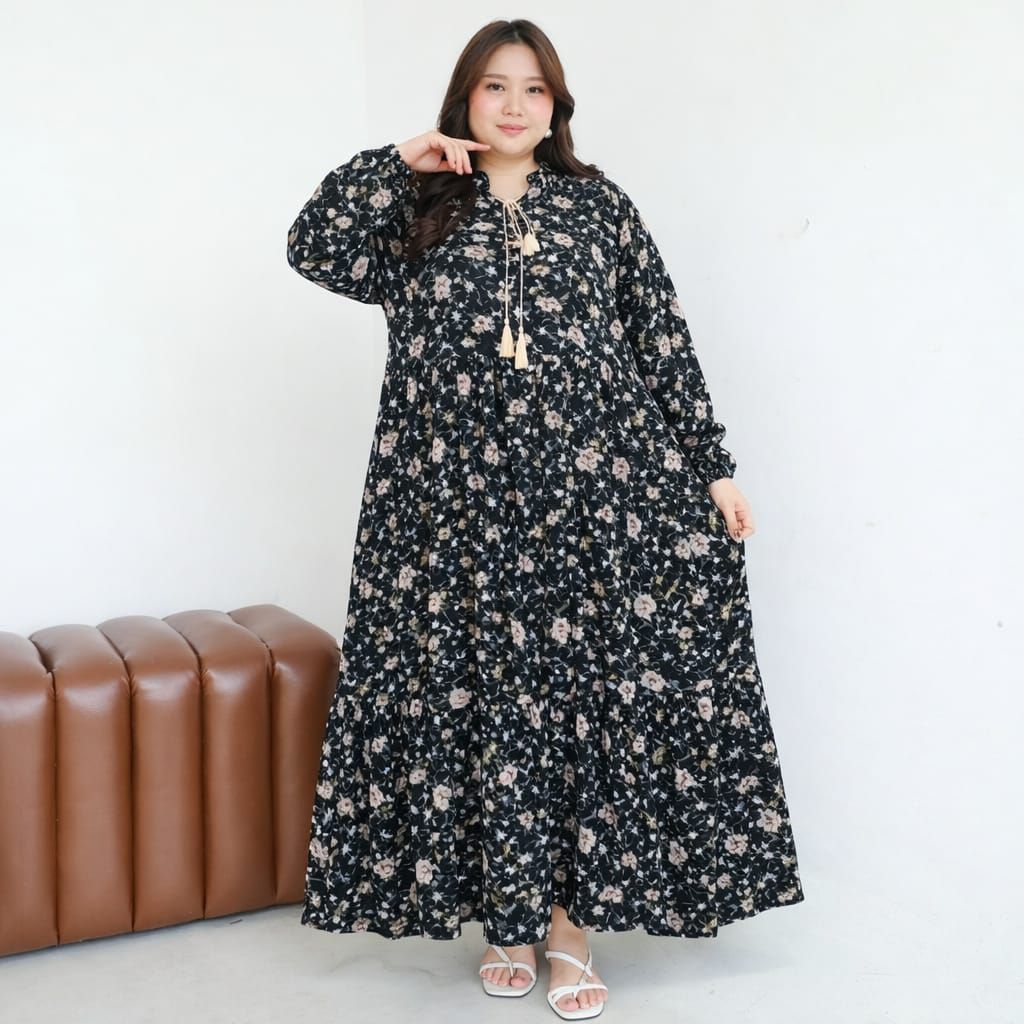 Gamis abaya busana muslim Jumbo Ameera katun bordir ld 120 130 140 cm