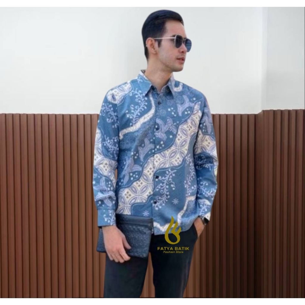 kemeja batik pria modern SAMUDRO BIRU batik pria lengan panjang SIZE. M L XL XXL