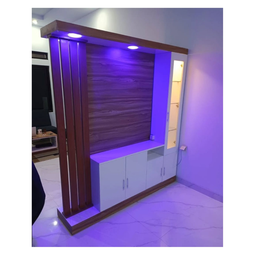 Custom Partisi Ruangan 2 Muka + Rak Display Minimalis | Penyekat Ruang Tamu & Ruang Keluarga | Harga