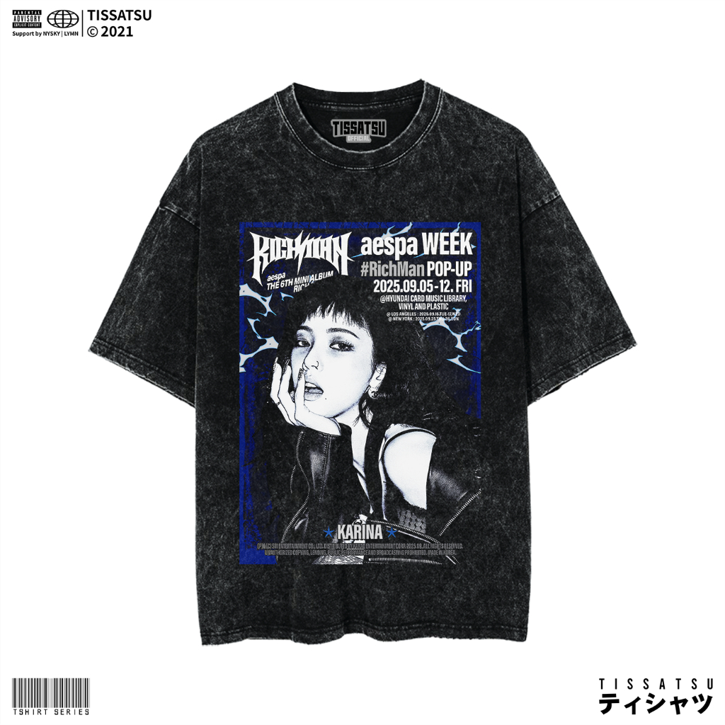 TISSATSU Kaos AESPA RICHMAN KARINA Oversize Washed / T-Shirt Kpop Wash Slimfit / AESPA-53