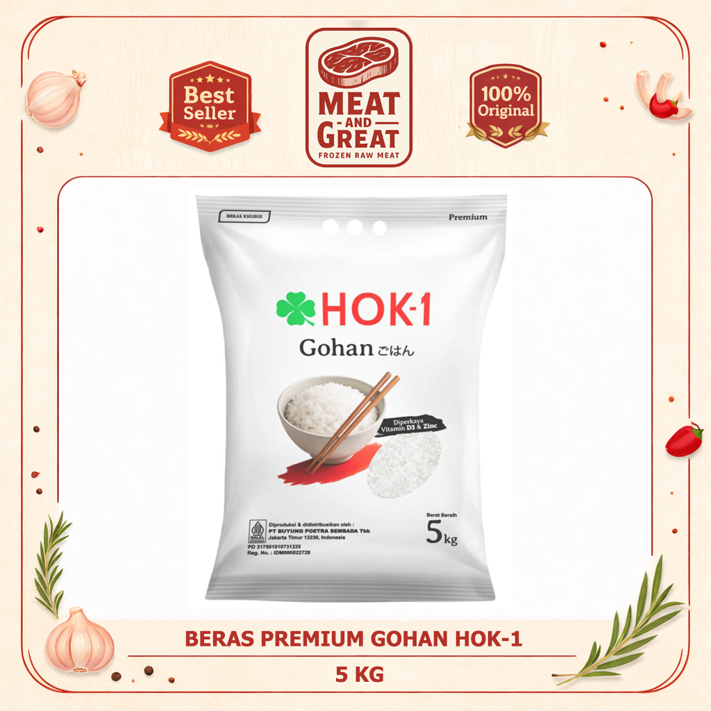 Beras Premium ala Jepang Gohan HOK-1 HOKI/Beras Jepang 1kg (Repack & Vakum) & 5kg