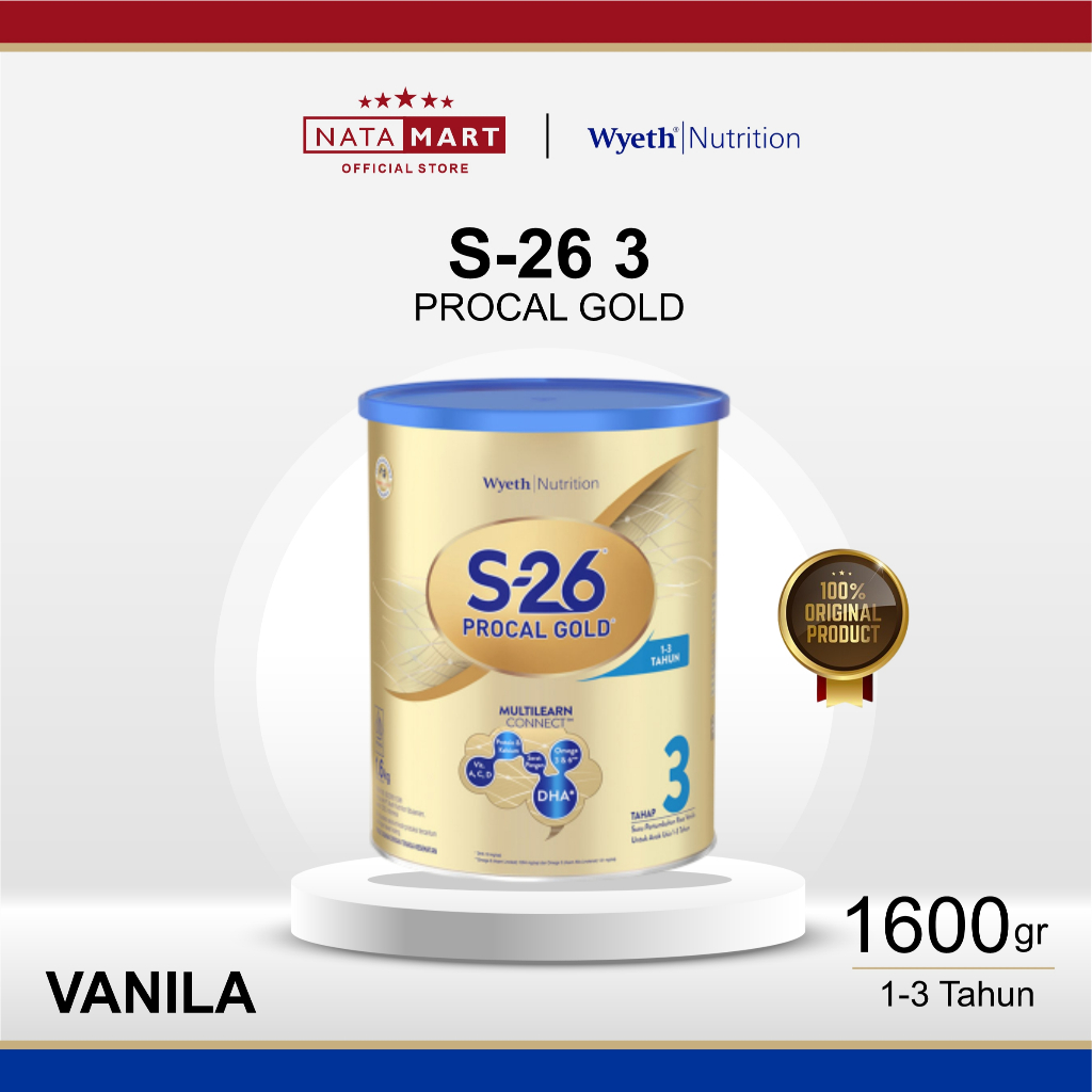SUSU FORMULA PERTUMBUHAN ANAK S26 PROCAL GOLD 3 BALITA USIA 1-3 TAHUN RASA VANILA 1600G / 1.6KG S-26