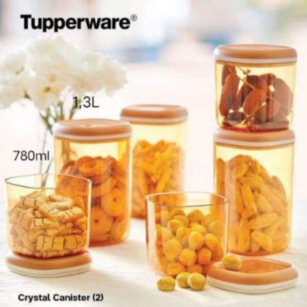 TUPPERWARE TOPLES CRYSTAL CANISTER GOLD SET(isi 6pc)