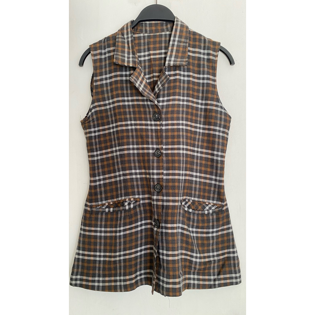 Outer tanpa lengan plaid casual | rompi wanita motif kotak | rompi fashion | rompi style korean | ou