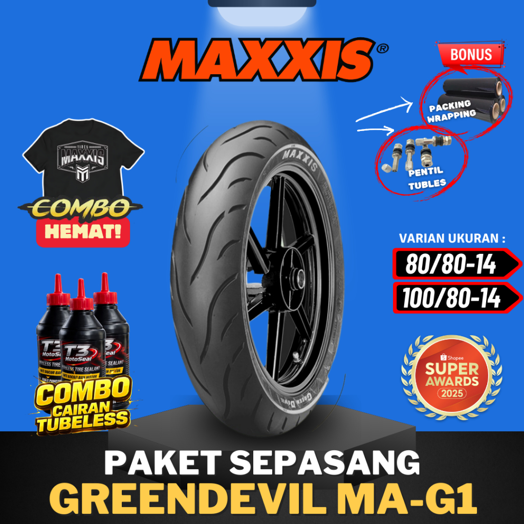 [PAKET SEPASANG MURAH] BAN MAXXIS GREEN DEVIL RING 14 ( 80/80-14 & 100/80-14 ) / BAN MAXXIS RING 14 