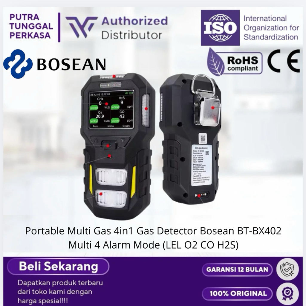 Portable Multi Gas 4in1 Gas Detector Bosean BT-BX402 Multi 4 Alarm Mode (LEL O2 CO H2S)