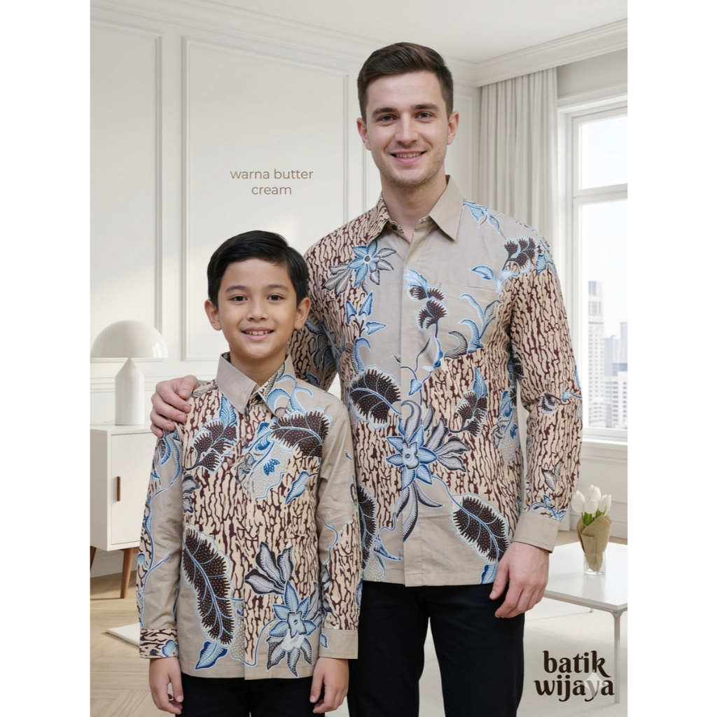 BUTTER CREAM Couple Batik Ayah Dan anak warna butter cream