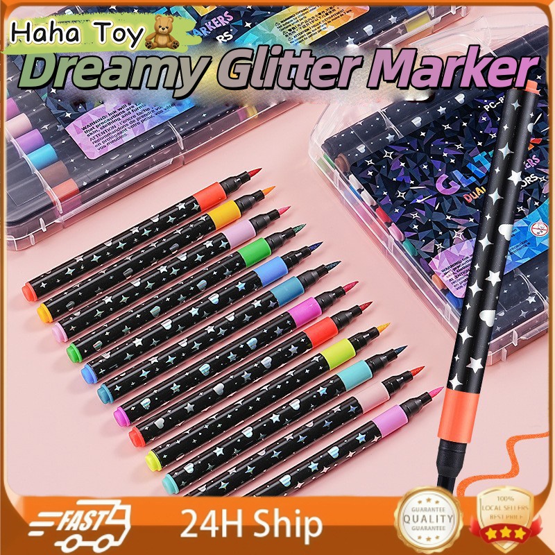 HAHA TOY Spidol Glitter Marker Set 24/48 Warna Dual-Tip Glitter Marker Pen Set
