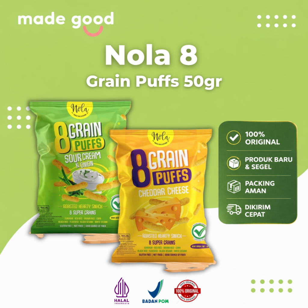 Nola 8 Grain Puffs Cheddar Cheese 50 Gram, Snack Anak Gluten Free
