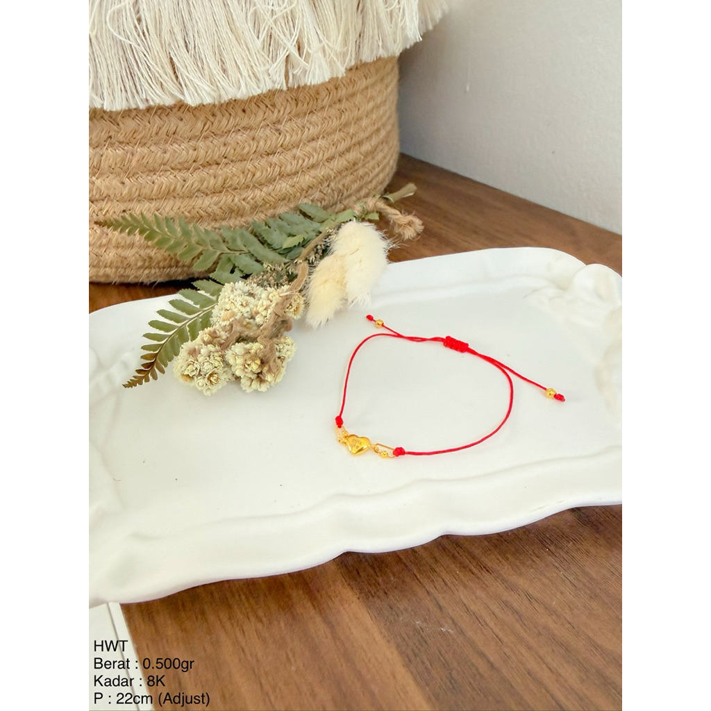 Perhiasan Gelang Tali Charm Emas Flower Heart HARTADINATA & HWT 8k/375