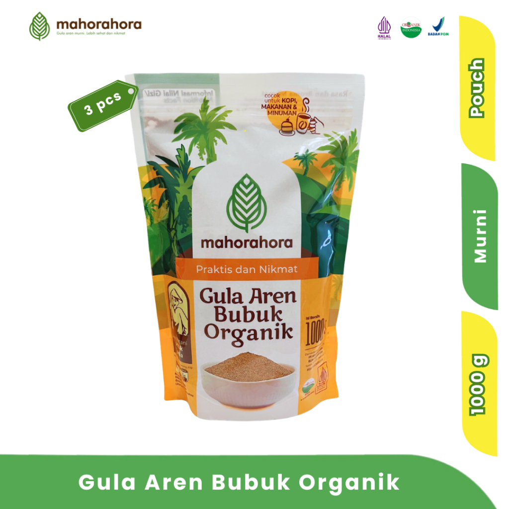 Mahorahora Gula Aren Bubuk Murni dan Organik 1 Kg - 3PCS [Premium, Halal, Low GI, Sertifikasi]
