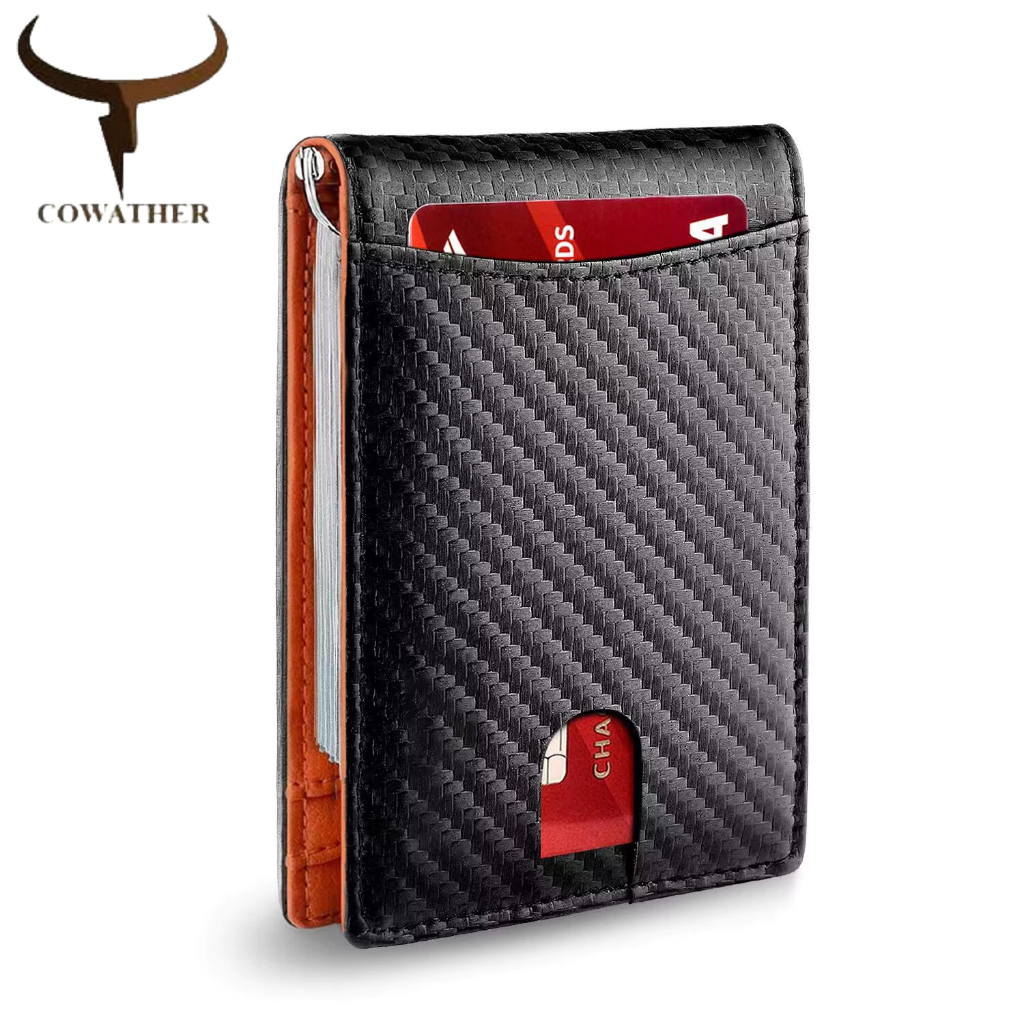 Cowather Dompet Pria Bifold Carbon Fiber Wallet RFID 13