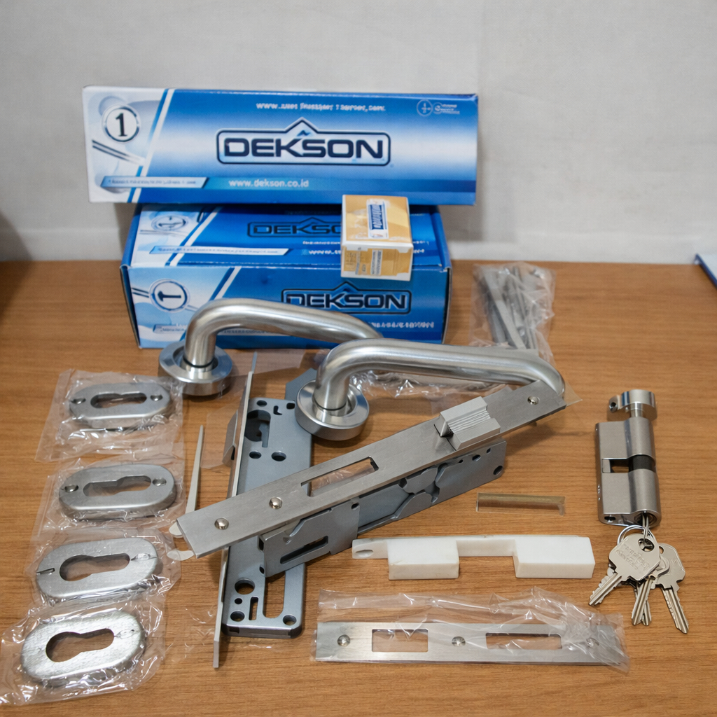 Handle Set DEKSON | Handle 84030+Cylinder+Body Kunci+Ring Kunci | Stainless