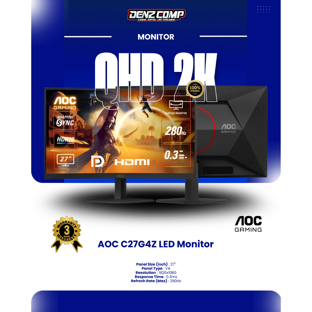 AOC Q27G40E 27" QHD 2K Fast IPS 180Hz 0.5ms sRGB 127% HDR10