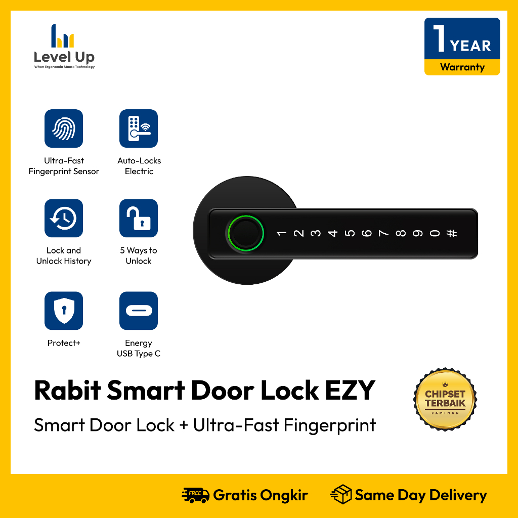 RABIT Smart Door Lock EZY Fingerprint Digital Door Lock PIN Code Kunci Pengaman Pintu Rumah