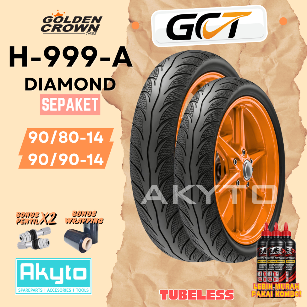 [PAKET HEMAT DEPAN BELAKANG] GOLDEN CROWN TIRES H999A DIAMOND 90/80-14 + 90/90-14 TUBELESS BAN MOTOR