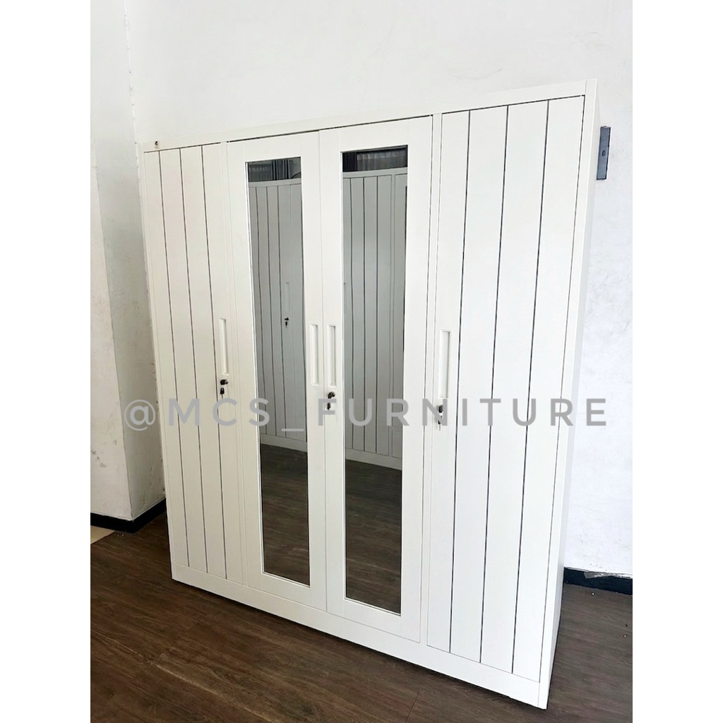 Lemari FULL Besi Japandi  4 Pintu Wardrobe Metal Pakaian Baju Mebel MCS FURNITURE Semarang