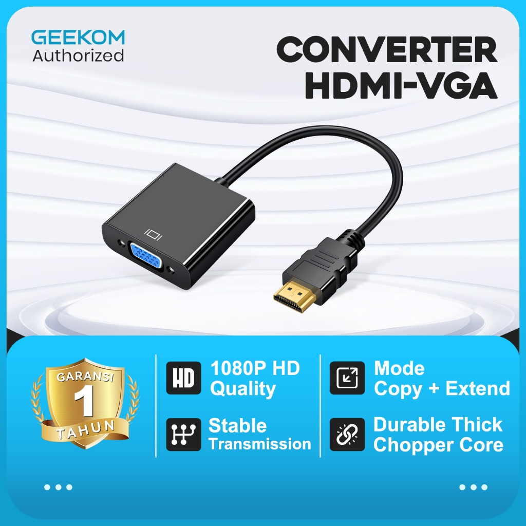 Geekom Converter Hdmi To VGA Kabel HDMI to VGA Projector To TV Laptop PC Adapter Konektor 1080P