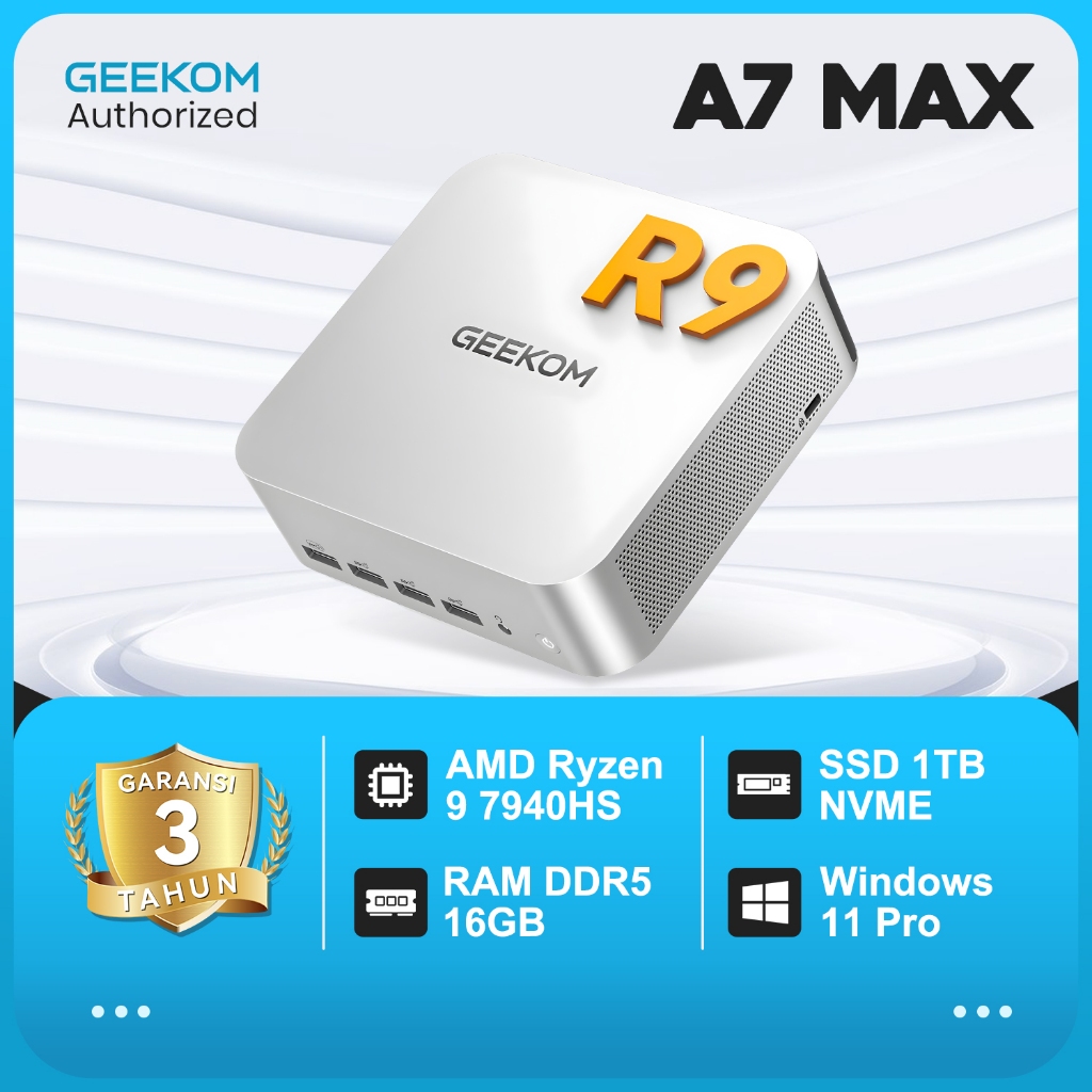 GEEKOM [2026 Edition] Mini PC AI A7 MAX with AMD Ryzen 9 7940HS 16GB DDR5 &1TB SSD 780M |8K|SD