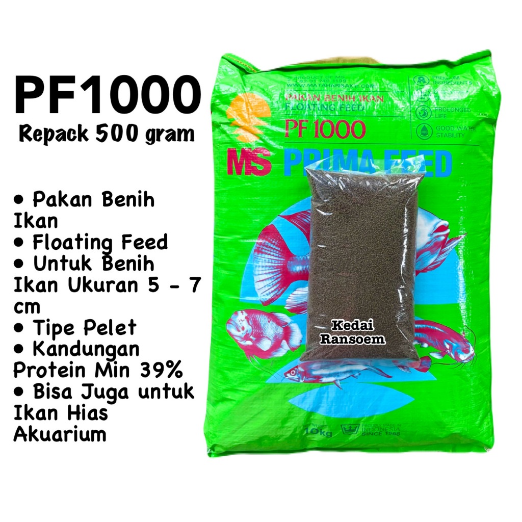 PF 1000 Eceran 500 gr | Pakan Apung untuk Benih Ikan Air Tawar | Pelet Ikan Cupang