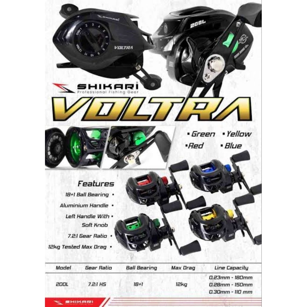 REEL SHIKARI VOLTRA 200l BAITCASTING / BC MAX 12KGmax drag 18+1 BALLBEARING RATIO 7.2:1