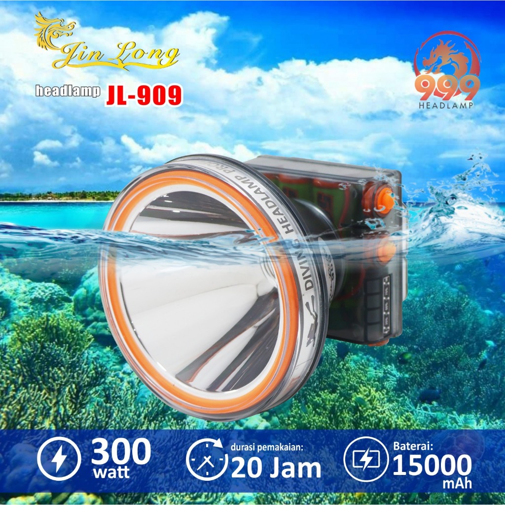 Senter Kepala / Headlamp Jinlong JL 909 waterproof / tahan air 300 watt