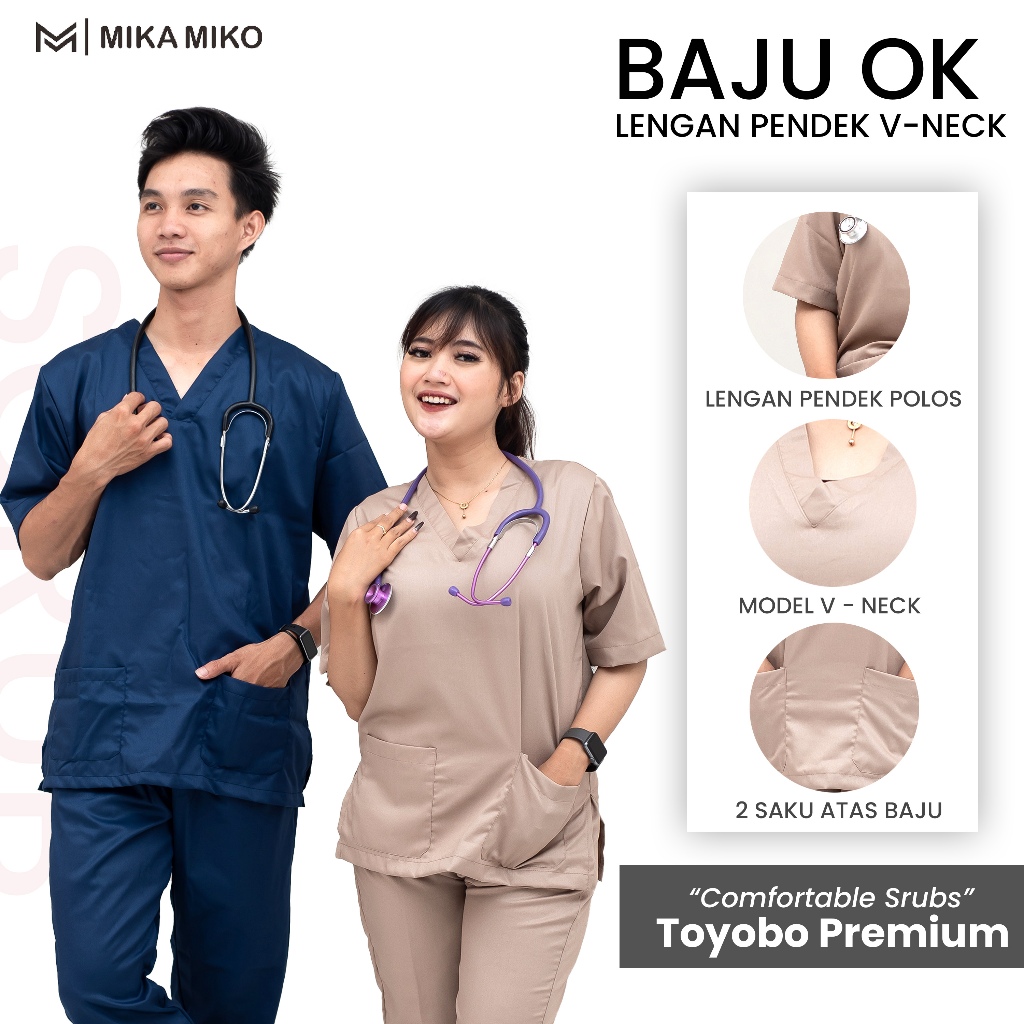 MIKAMIKO Baju OKA PERAWAT [GRATIS BORDIR NAMA] OK LENGAN PENDEK STENEN DOKTER BIDAN MEDIS UNISEX