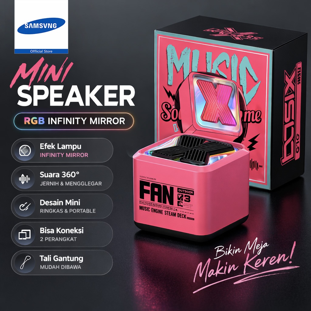 [SAMSVNG 100% Offlicial] Speaker Bluetooth Mini dengan Mirror RGB – Kecil, Keren, Portable, Cocok un