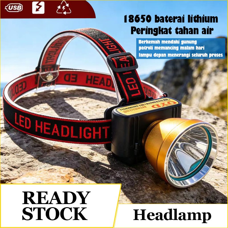 QYD Q268 Senter Kepala Professional Premium Metallic Paint Cas 5200mAh IP65 Power Bank