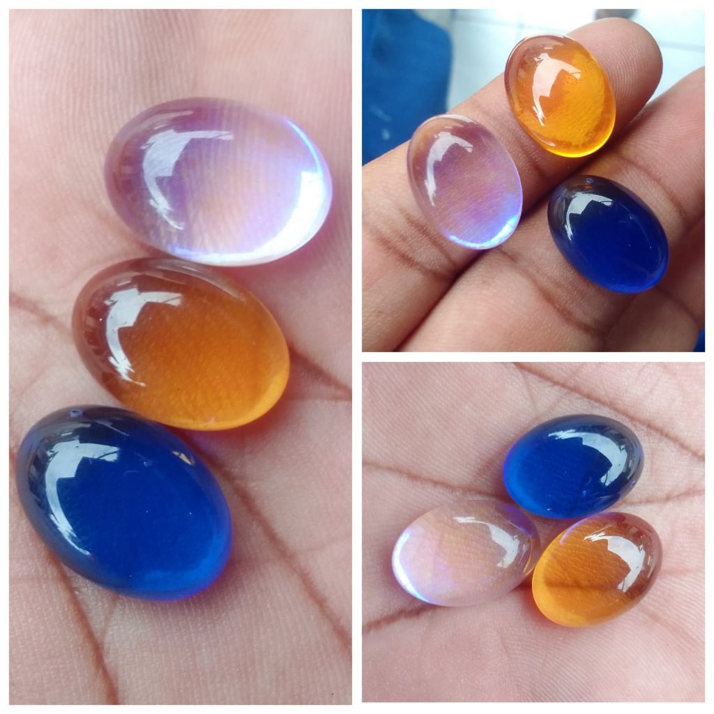3 BUTIR BATU AKIK "KALIMAYA - BLUE SAFIR - KECUBUONG KUNING" 18X13mm OBSIDION STONE