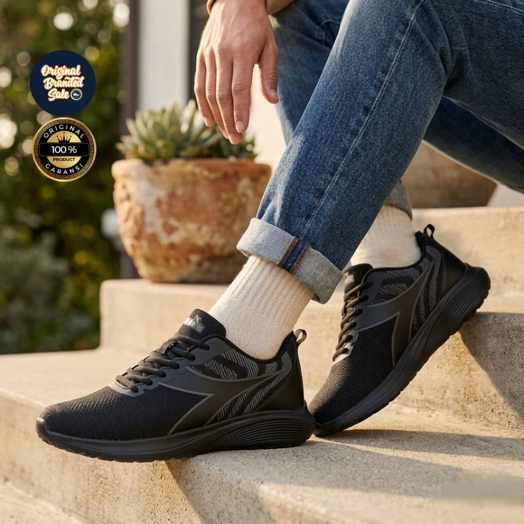 ORIGINAL GARANSI SEPATU LARI DIADORA MANICE MEN BLACK SIZE 44