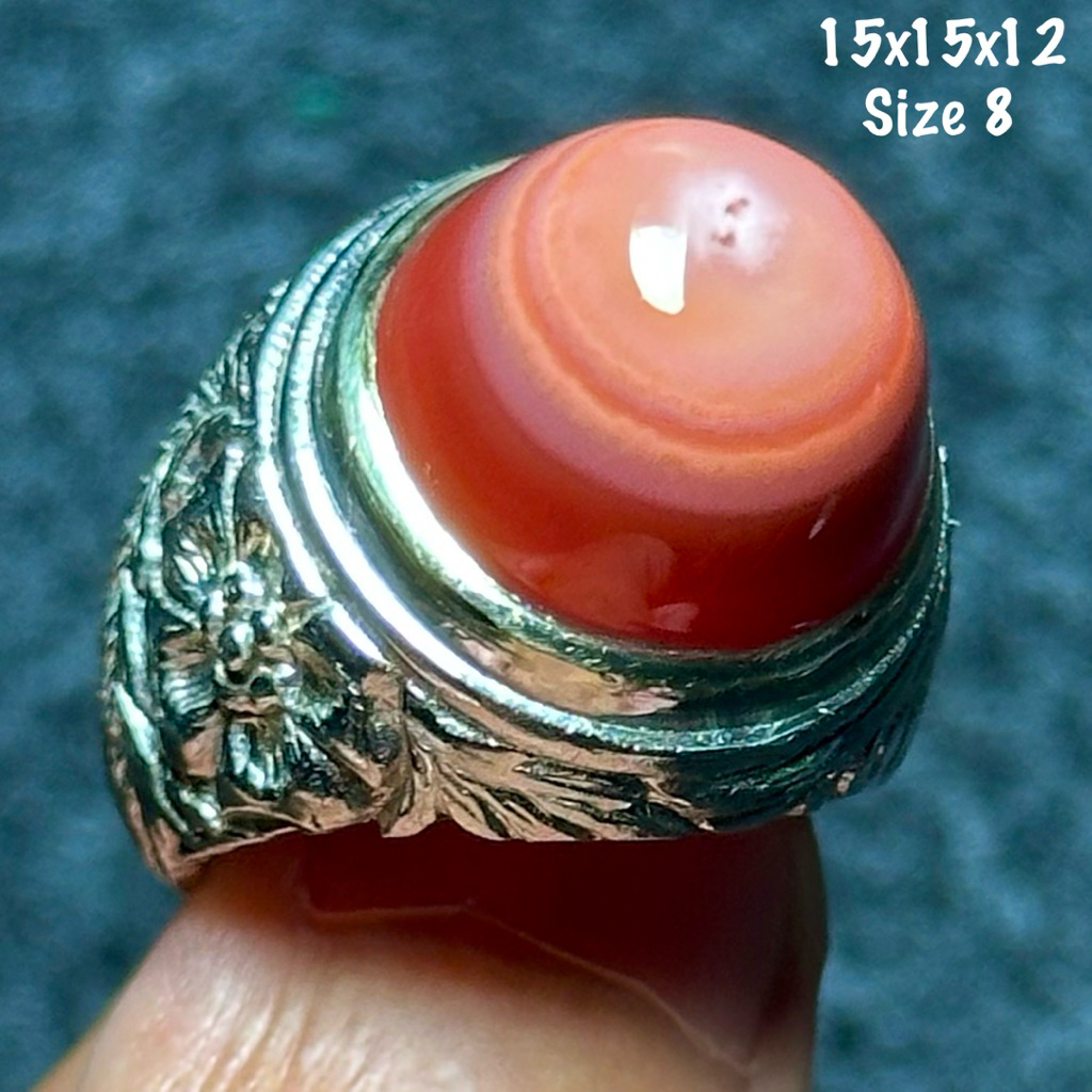 Cincin Batu Akik Natural Yaman Puser Mata Merah Kristal (asli alam)