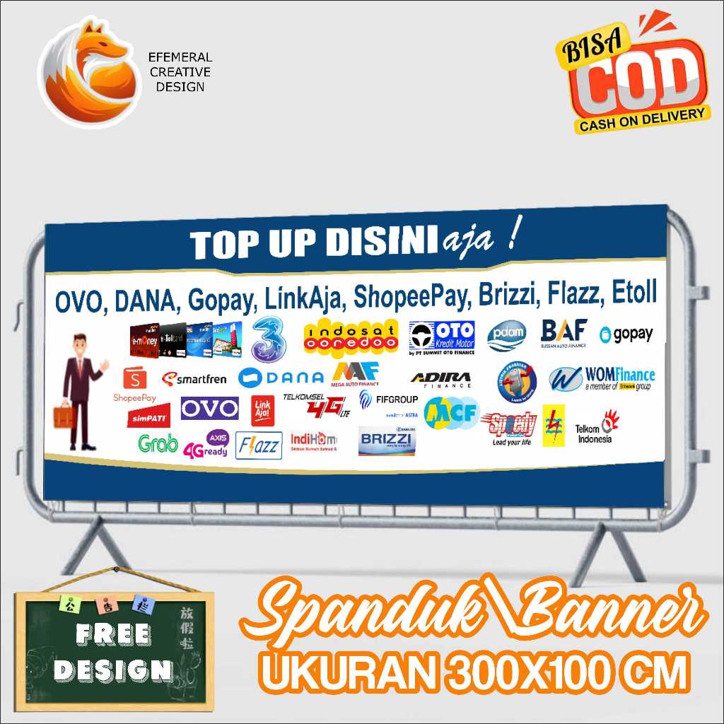 Cetak Spanduk Banner Top Up 300X100 Cm Free Desain Dan Ukuran