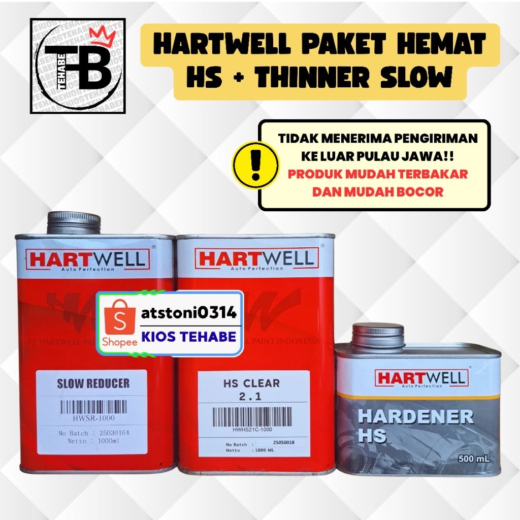 Hartwell Paket Clear Coating HS CLEAR 2.1 + Thinner SLOW Reducer  - Perawatan cat kendaraan mobil mo