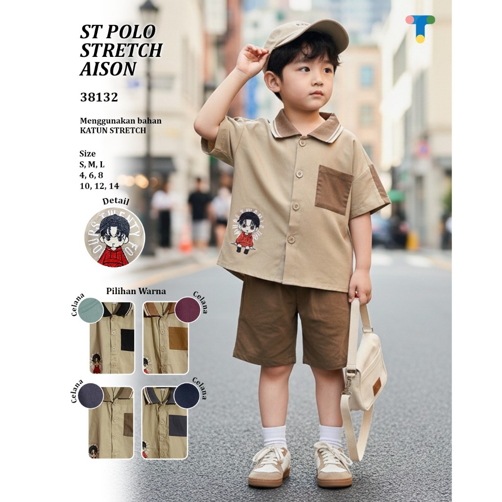 Setelan Anak Laki-Laki Polo Stretch Aison | Baju Anak Setelan Kemeja Polo + Celana Pendek