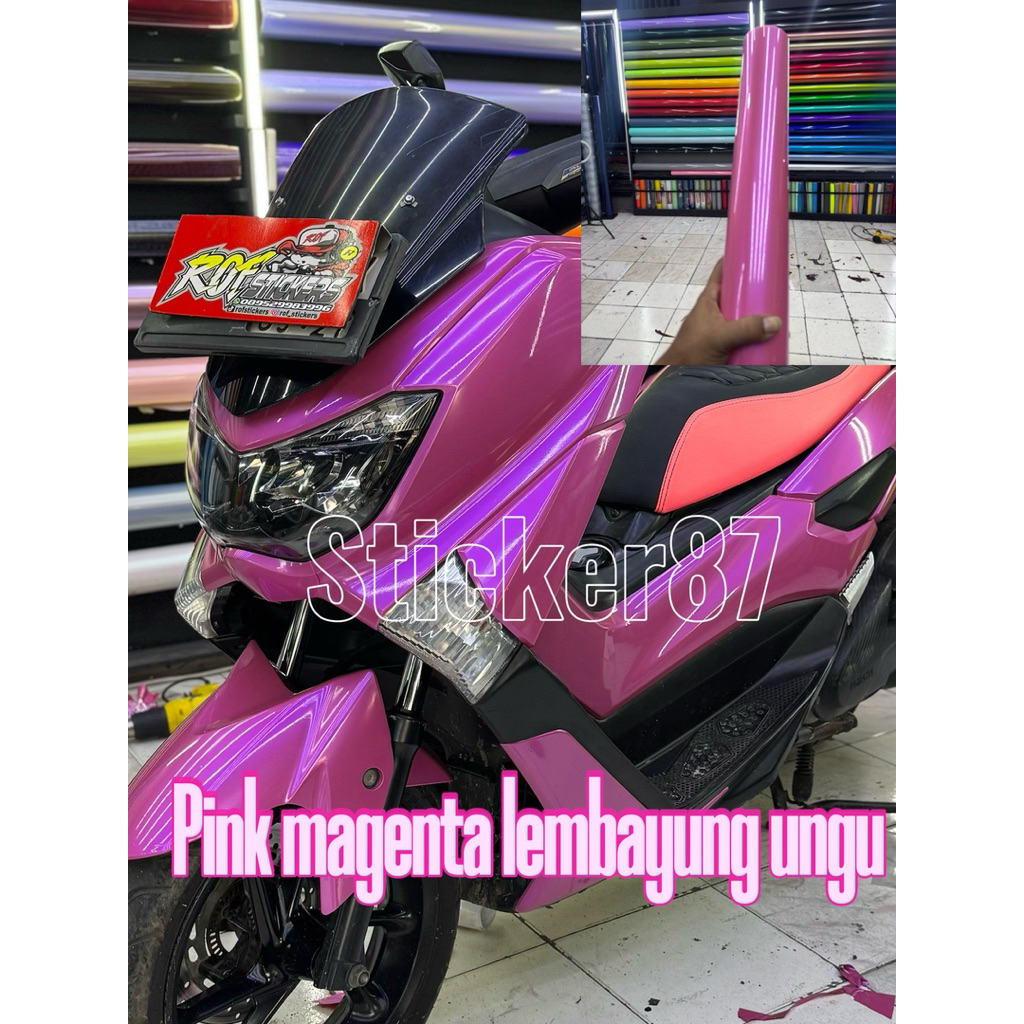 stiker skotlet lis motor pink magenta lembayung ungu