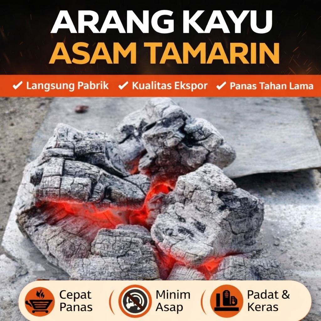 Arang Kayu Asam Tamarind – Panas Cepat & Tahan Lama